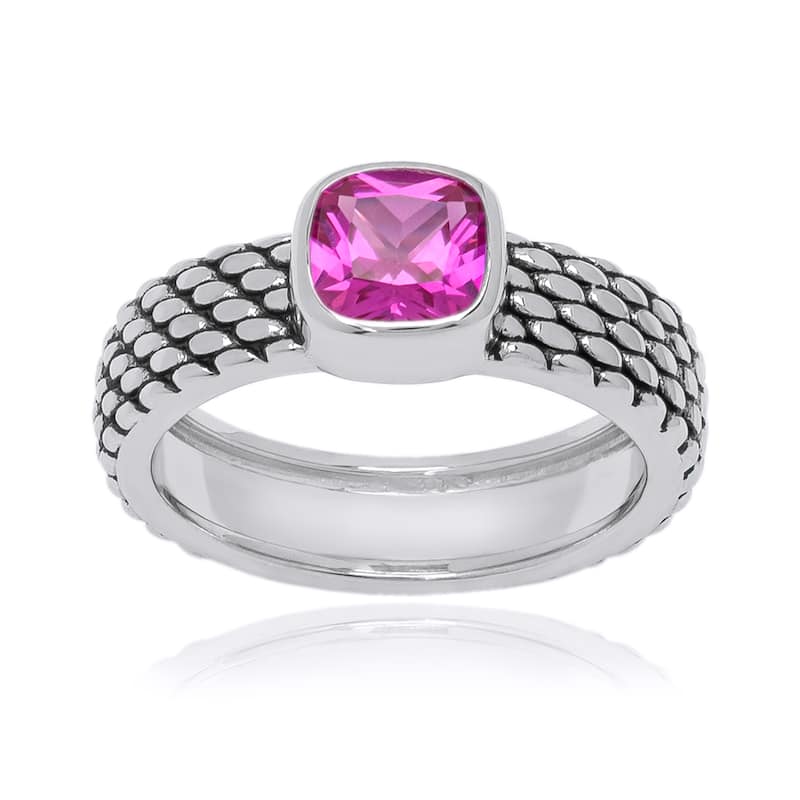 Victoria Townsend .925 Sterling Silver Mesh Ring w/Bezel Set Cushion Cut Amethyst Stone - Pink - 8
