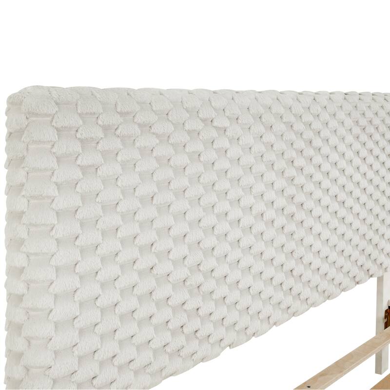 Full Size MDF Height-Adjustable 3D Upholstered Platform Bed Set with Storage Nightstand and No Box Spring Required