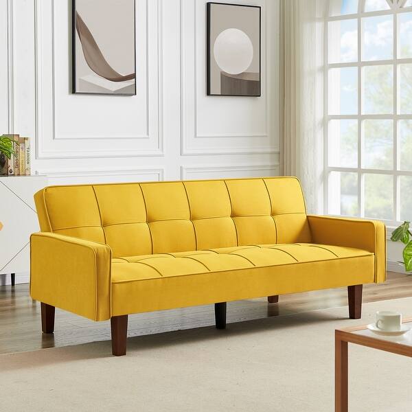 Convertible Futon Sofa Bed Polyester Fabric Upholstered Living Room