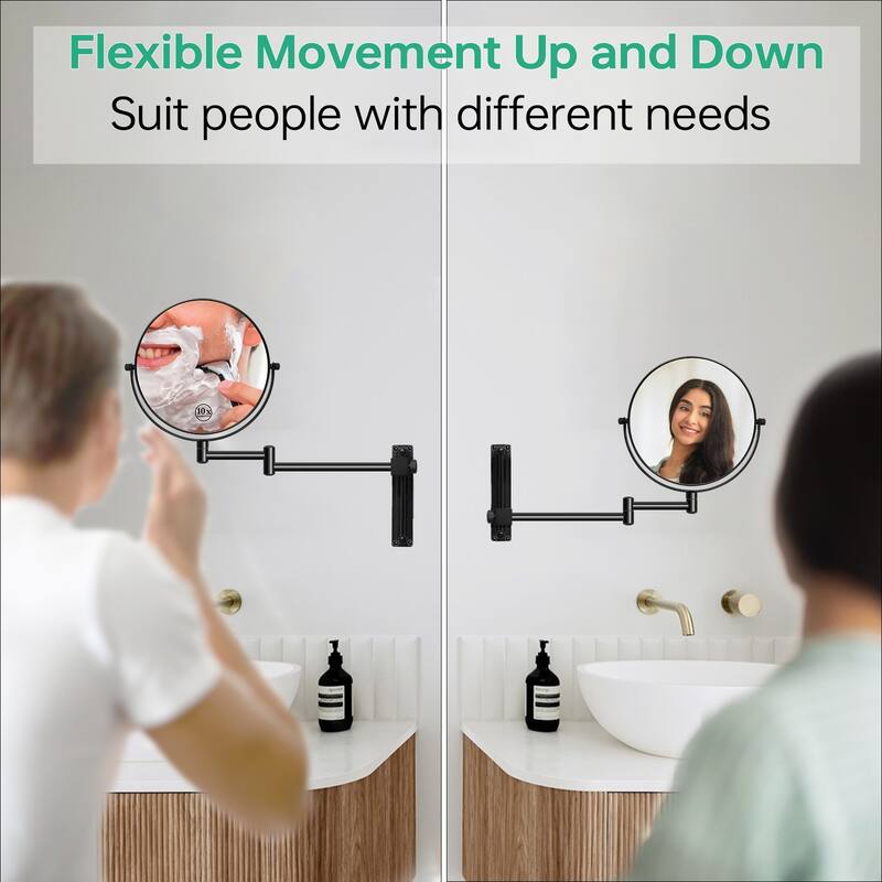 8 inch Wall Mounted Round Frame 1X/10X Magnifying Makeup Mirror, Height Adjustable