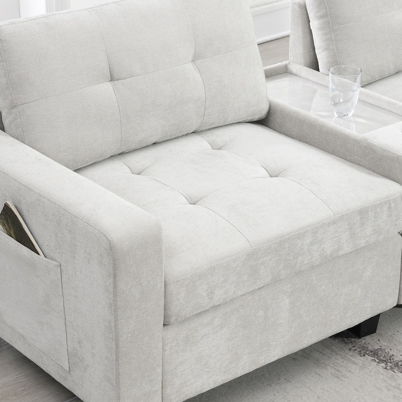 Chenille U Shaped Couch Set w/2 Consoles,USB, Storage Drawers, Pockets
