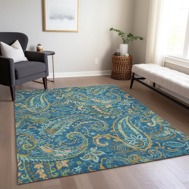 Machine Washable Indoor/ Outdoor Paisley Chantille Rug