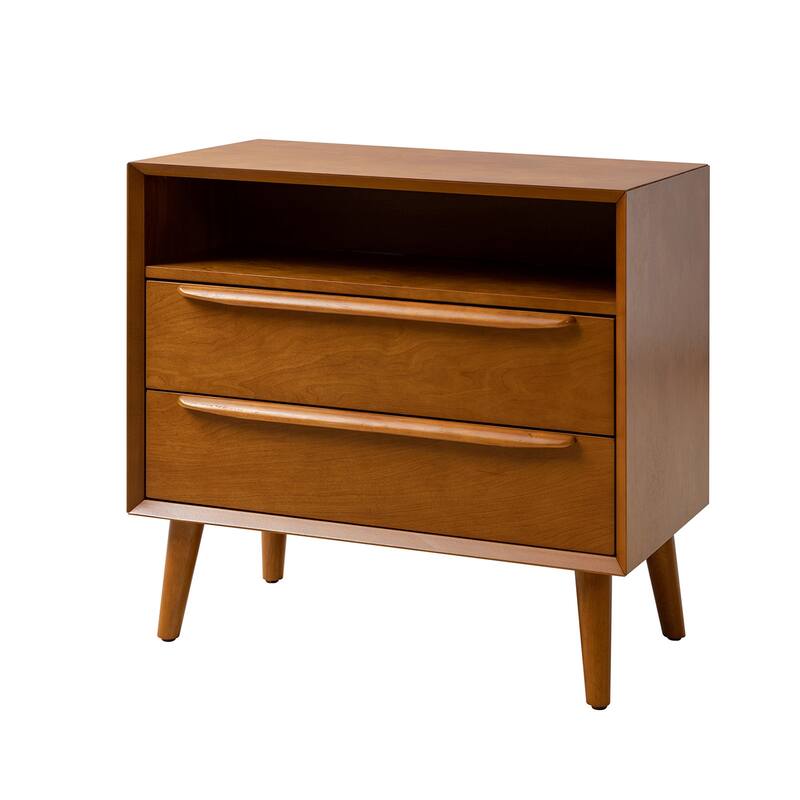 Kay Mid-century Modern 2 - Drawer End Table with Built-In Outlets and USB by HULALA HOME