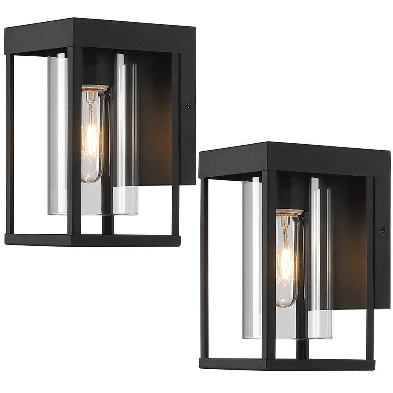 2-Pack Outdoor Black Exterior Wall Lantern Sconce Light with Clear Glass - 9"H - Powder-Coated Black--2Pack