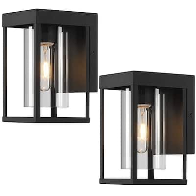 2-Pack Outdoor Black Exterior Wall Lantern Sconce Light with Clear Glass - 9"H
