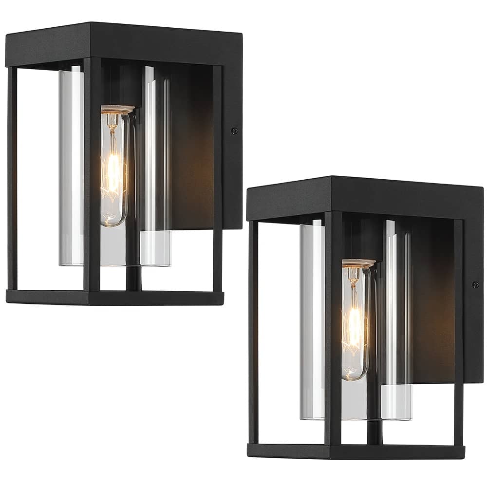2-Pack Outdoor Black Exterior Wall Lantern Sconce Light with Clear Glass - 9"H