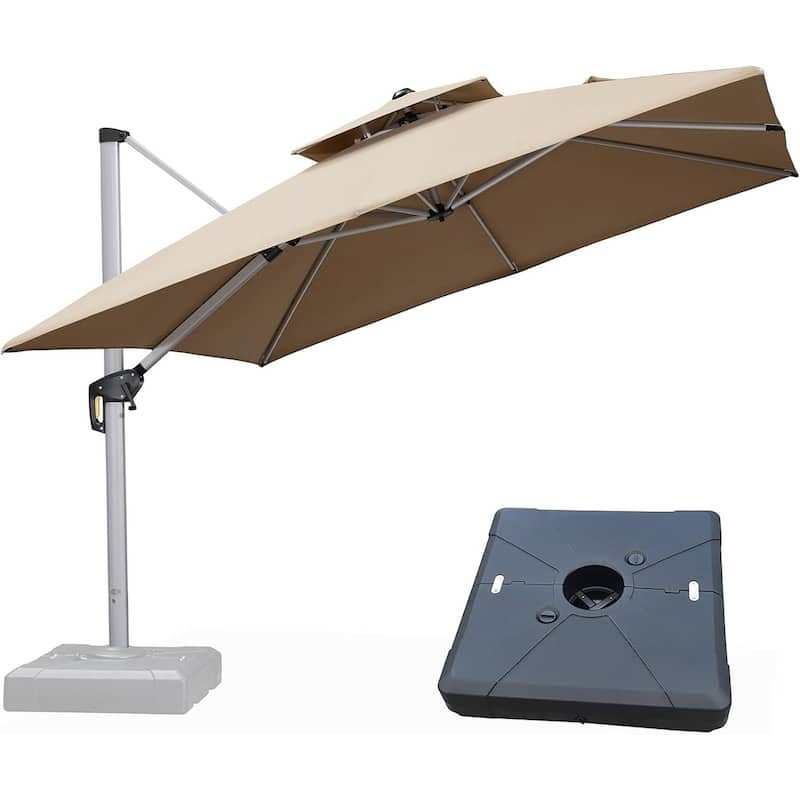 PURPLE LEAF 10/12 ft Square Sunbrella Patio Cantilever Umbrella with Base