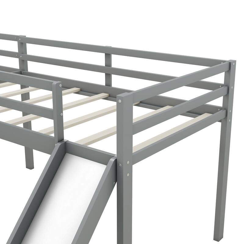 L-Shaped Twin Loft Bed with Ladder and Slide, Space-Saving Design