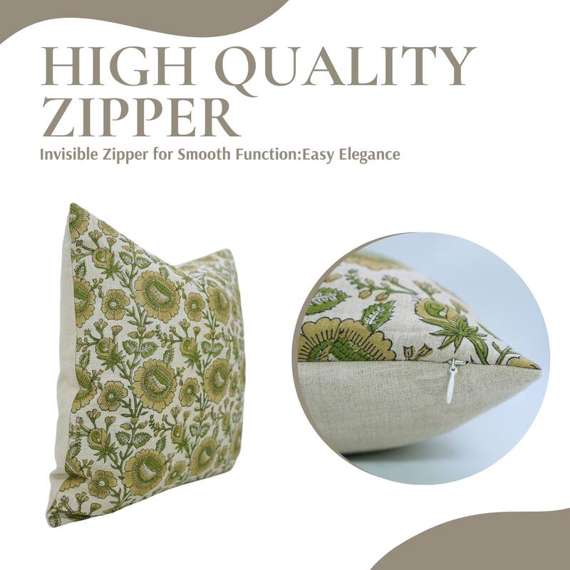 Fabdivine Handmade Floral Accent Pillow 14x20 Inch for Farmhouse Fall Living Room or Sofa Décor, Green Soft Linen, Sun Flower