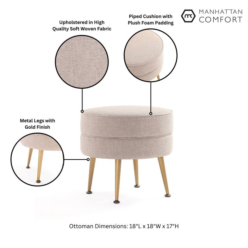 Manhattan Comfort Bailey Mid Century Modern Woven Upholstered Round Ottoman