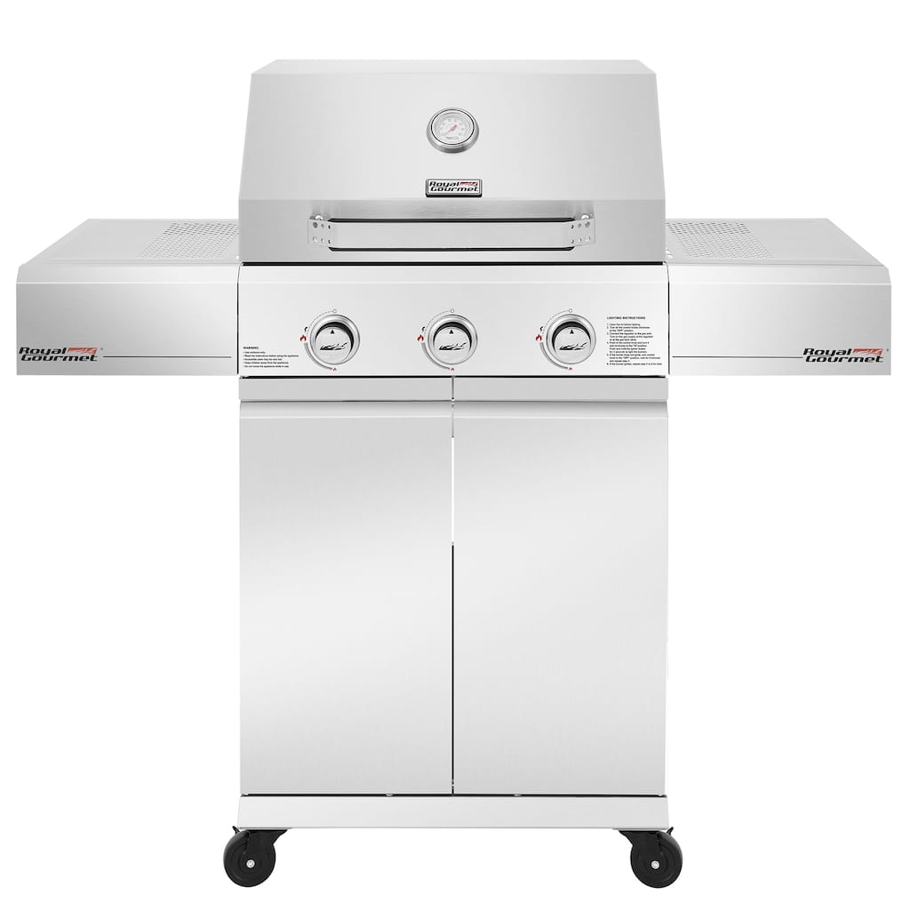 Royal Gourmet Premium Stainless Steel 3-Burner Gas Grill, Silver