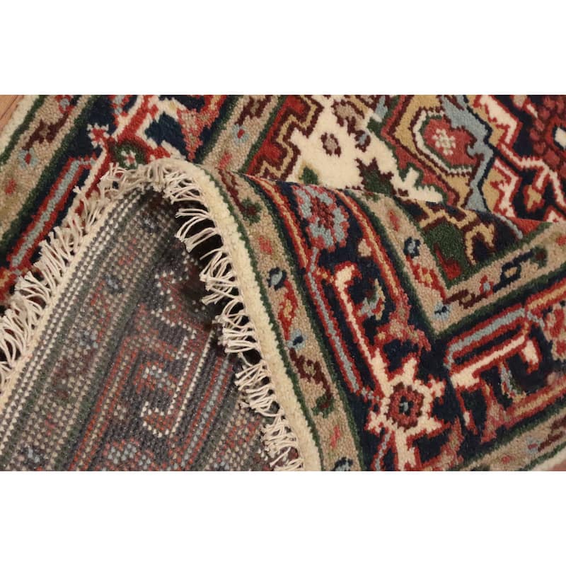 Hand Knotted Oriental 100% Wool Carpet Traditional Medallion Beige & Ivories Heriz (serapi) Area Rug - 5' 0'' X 3' 0''
