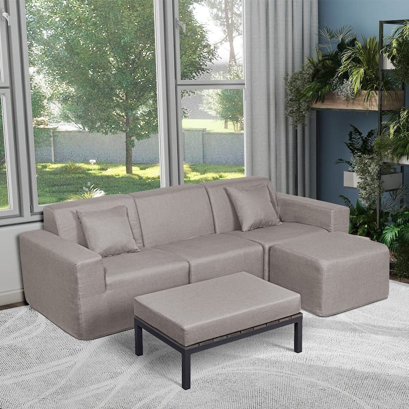 Outdoor and Indoor Modern Modular Patio Sectional Sofa with L-Shape Chaise, Cloud Sectional Couch with Comfy Chaise