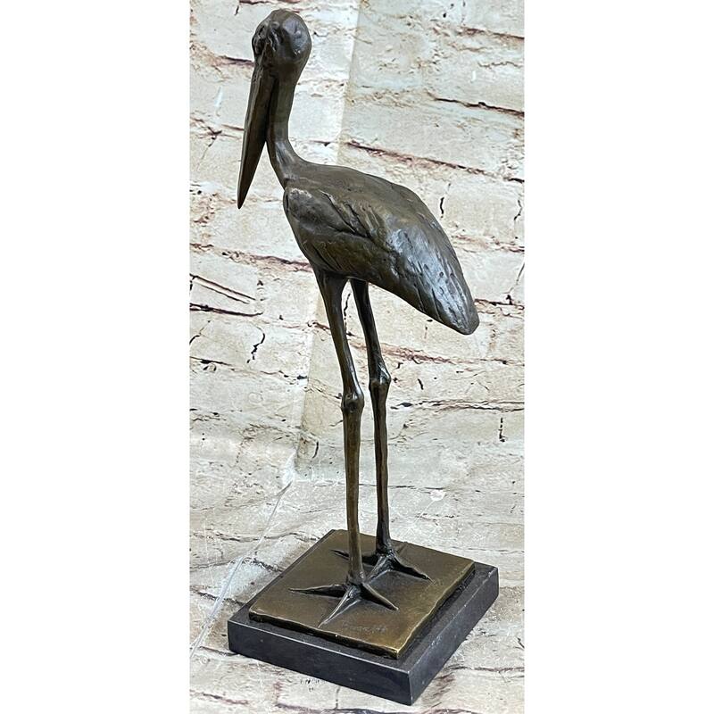 Hot Cast Bronze Stork Egret Bird Bronze Metal Statue Sculpture On Marble Base