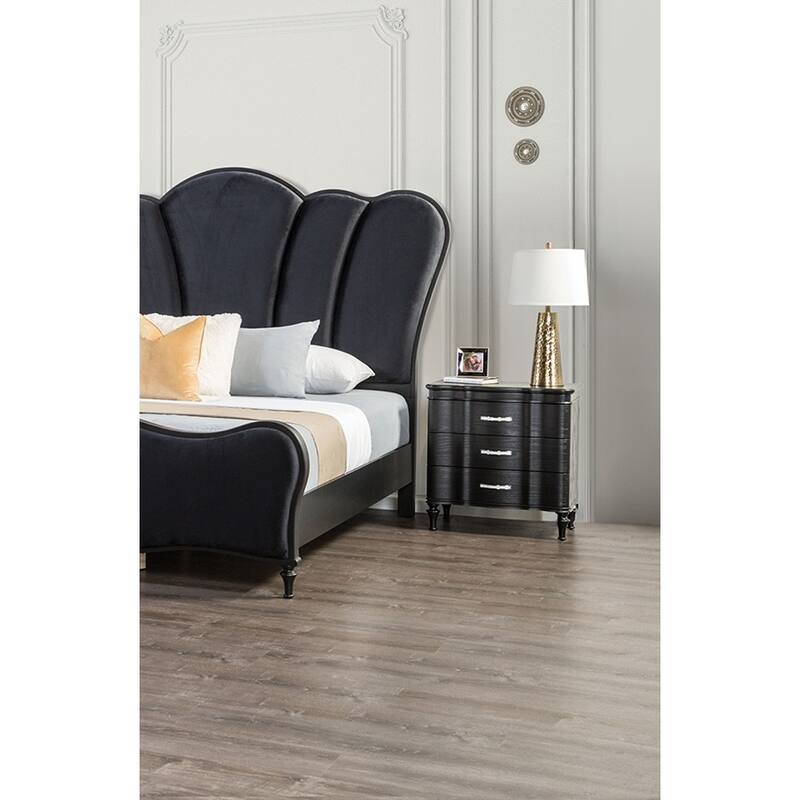 1pc Nightstand Exquisite Bedroom Black Solidwood Turned Wood Legs Bedside Table Furniture Curved Front Panels
