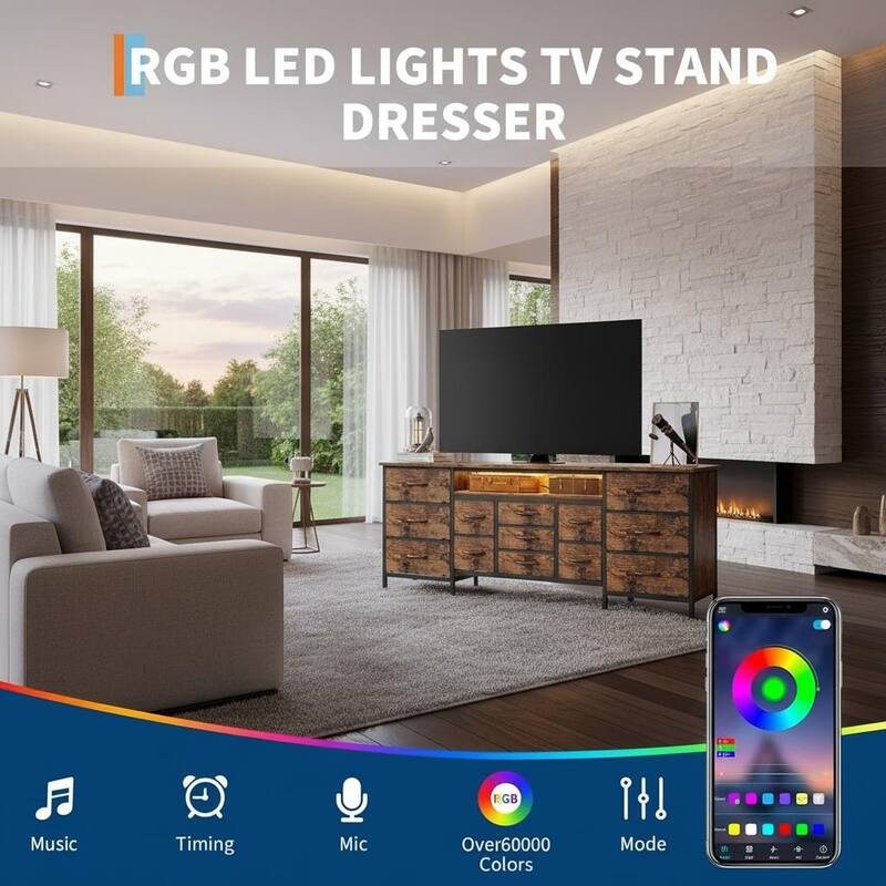 70 Inch Long Dresser TV Stand, Wide 13 Chest, up to 80 Inch