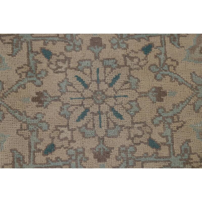 Distressed Tabriz Vintage Persian Rug Hand-Knotted Peach Wool Carpet - 9'11" x 13'3"