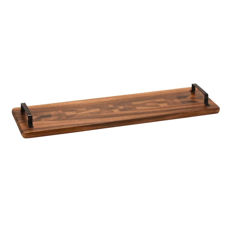 Wood Tray w/ Metal Handle - Long - 7" x 23" - 7" x 23"