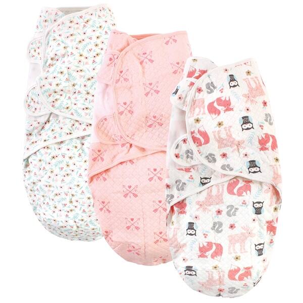 slide 1 of 1, Hudson Baby Infant Girl Quilted Cotton Swaddle Wrap 3pk, Girl Forest, 0-3 Months - Girl Forest - 0-3 Months 0-3 Months - Girl Forest