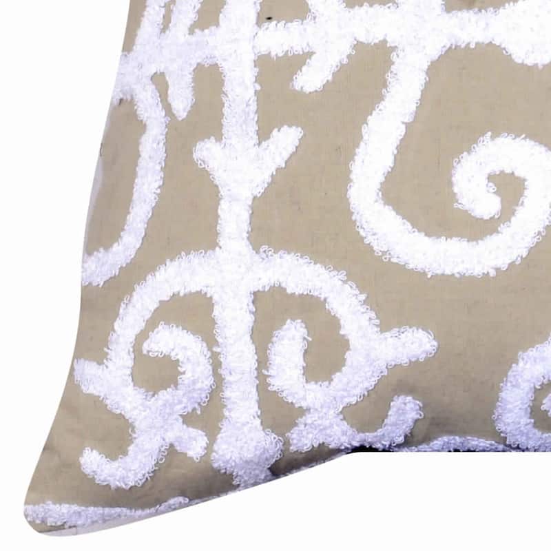 20 X 16 Inch Cotton Pillow with Vermicular Pattern, Set of 2, Brown and White