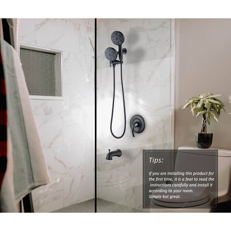 Complete Shower System with Tub Shower Faucet Set 5in Head Matte Black
