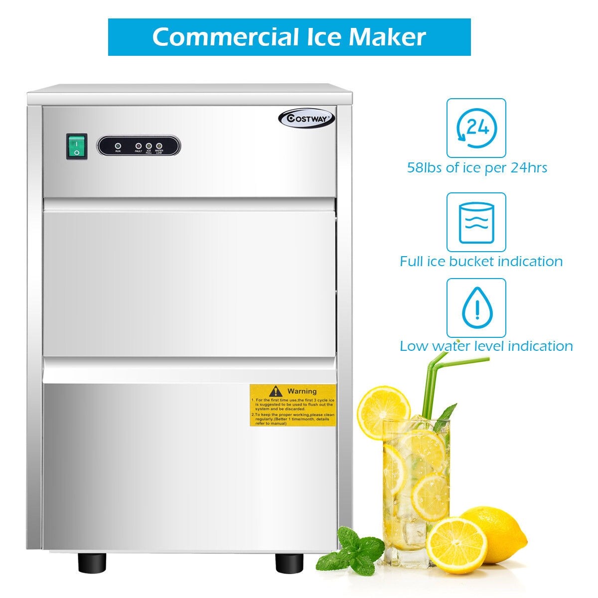 Shop Costway Automatic Ice Maker Stainless Steel 58lbs 24h Freestanding 18 5 L X 15 0 W X 23 2 H Overstock 20708462