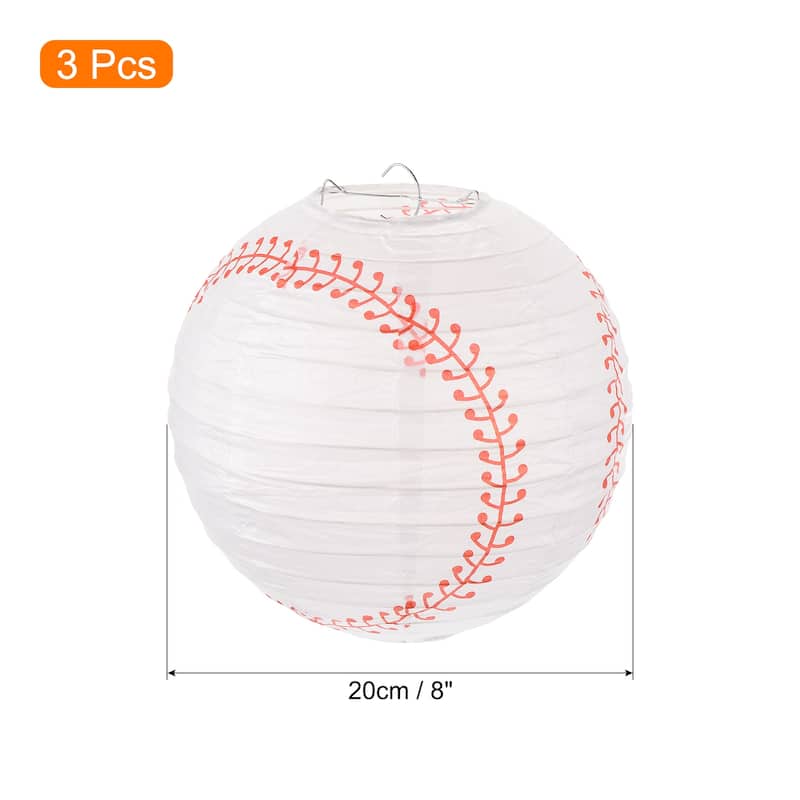 3 Pcs Baseball Paper Lanterns Round Hanging Chinese/Japanese Decor - White - 8"
