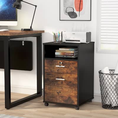 2 Drawer Mobile File Cabinet with Lock Printer Stand with Rolling Wheels