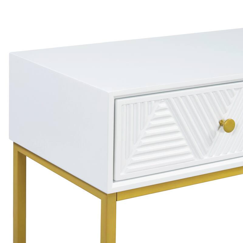 38" Modern Console Table with Two Drawers and Gold Metal Base for Entryway, Living Room