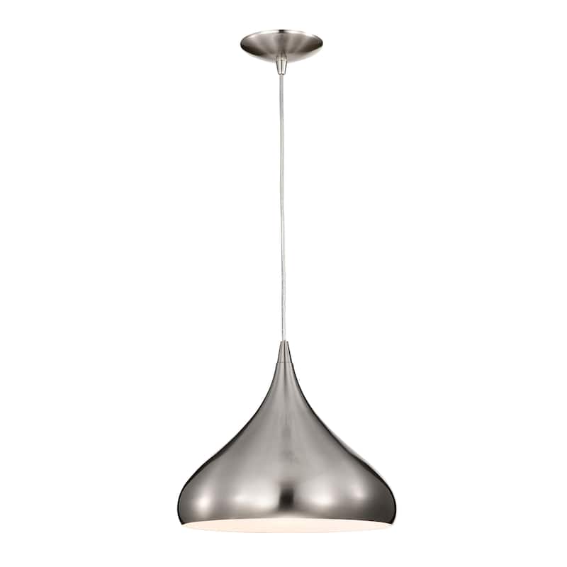 1-Light 12 in. Brushed Nickel Single Pendant with Teardrop Metal Shade
