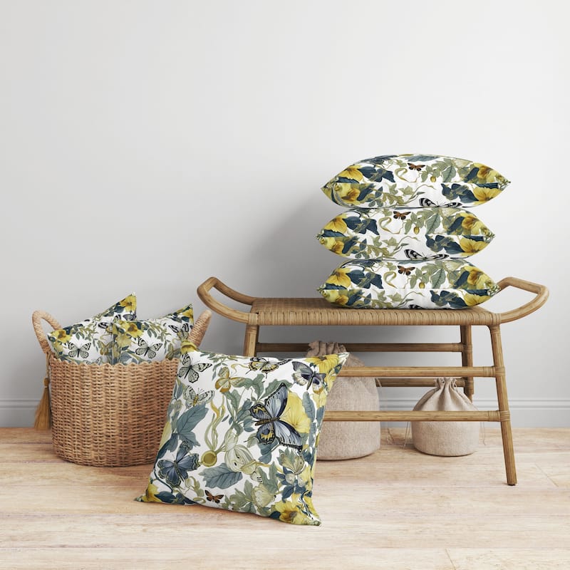 Green And yellow Butterfly Haven Indoor/Outdoor Throw Pillow Zipper