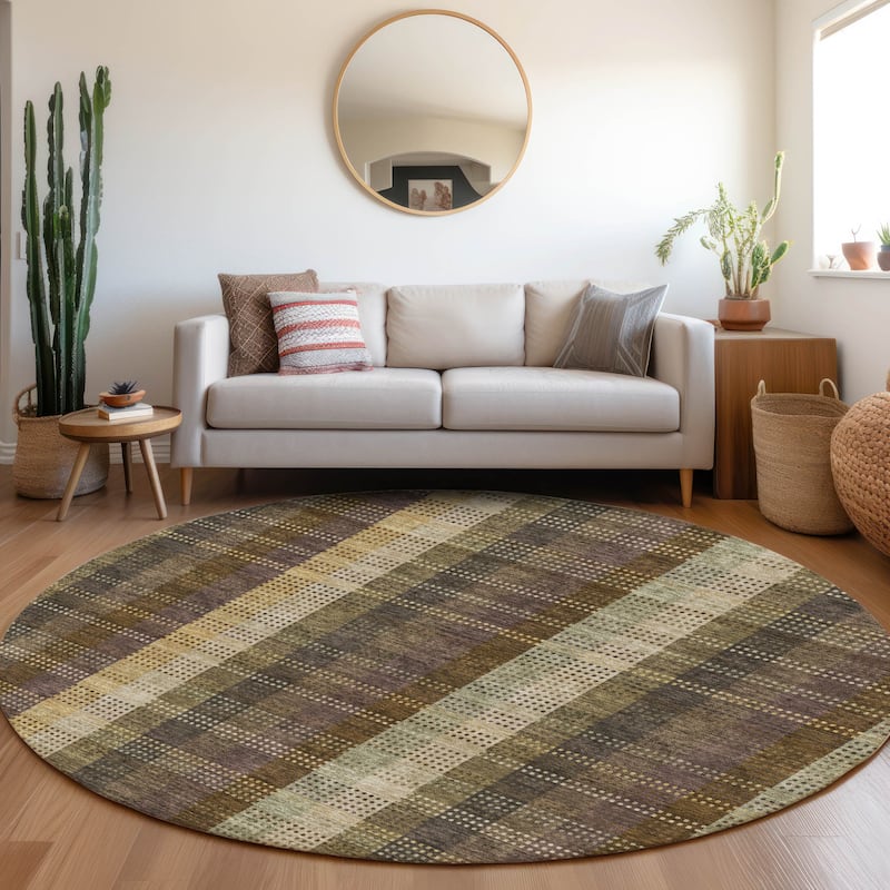 Premium Washable Super Soft Modern Plaid Mayfield Rug - Brown - 8' x 8'