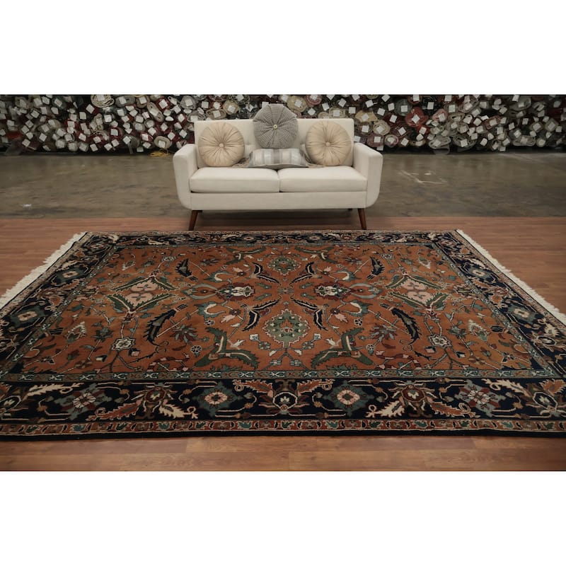 Hand Knotted Oriental 100% Wool Carpet Transitional All-Over Oranges & Rust Oushak Area Rug - 9' 10'' X 7' 11''