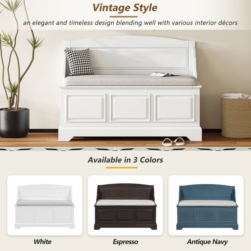 41.7" Retro Shoe Storage Bench with Safe Soft-Close Devices and Cushion