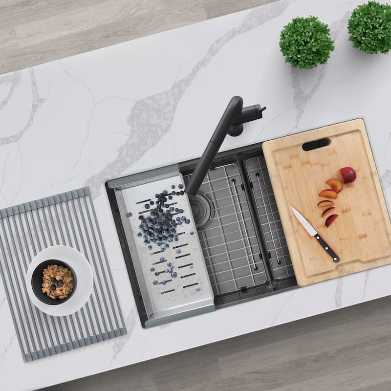Undermount 32" Graphite Black Double-Bowl Kitchen Sink Handmade - 32" x 19" x 10" - 32" x 19" x 10"