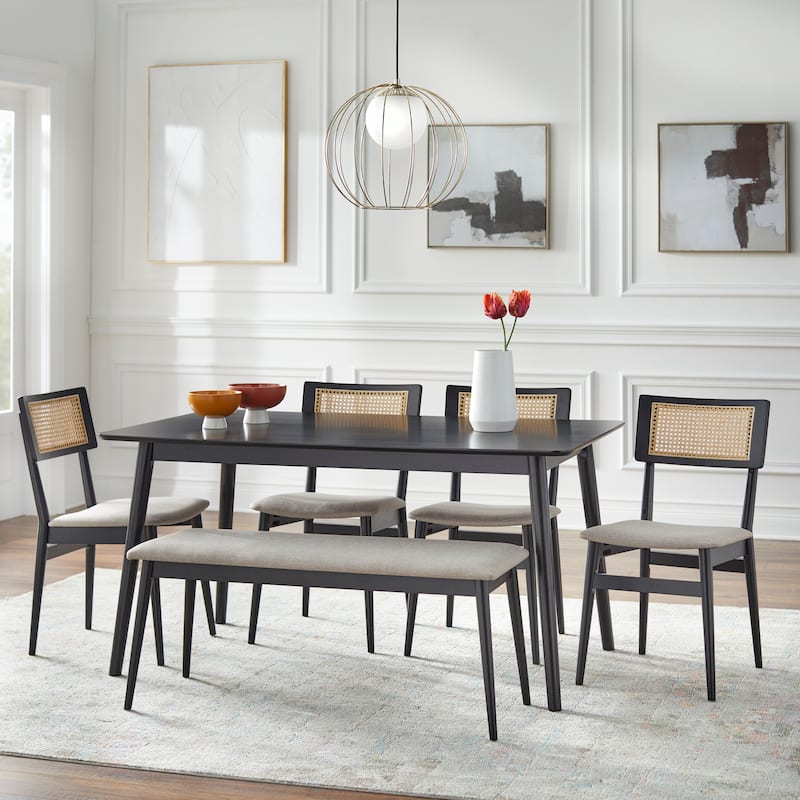Lifestorey Whitney 6-piece Cane Dining Set with Bench - Black