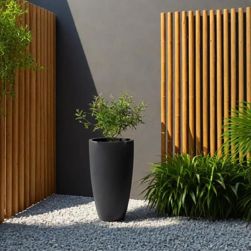 Kante 23.6"H Weathered Concrete Tall Planter, Outdoor/Indoor Modern Decorative Planter Pot, Seamless with Drainage Hole, Black