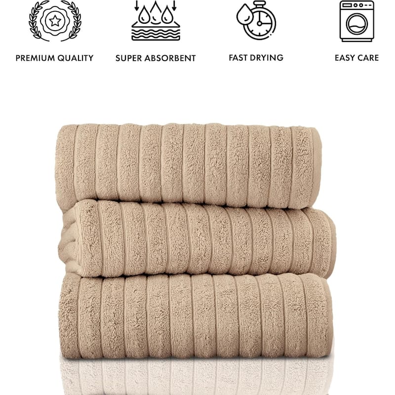 Classic Turkish Towels 100% Turkish Cotton Bath Sheets Plush Ribbed 3 Piece 40x65" - 40x65