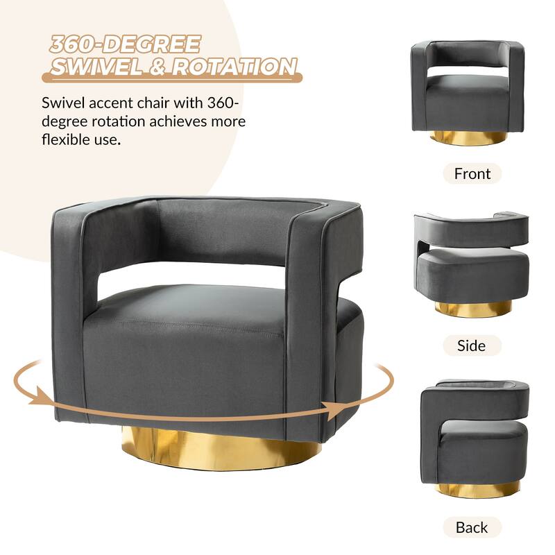 Carisa Modern Upholstered Swivel Open-Back Barrel Chair with Golden Base by HULALA HOME