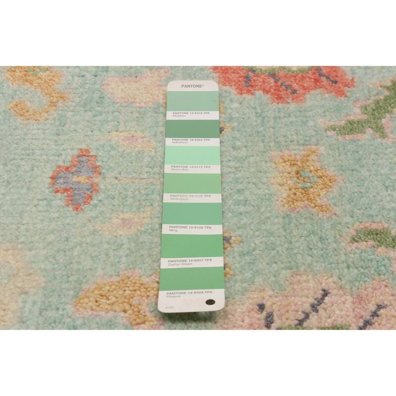 ECARPETGALLERY Hand-knotted Modern Oushak Cyan Wool Rug - 2'6 x 10'2