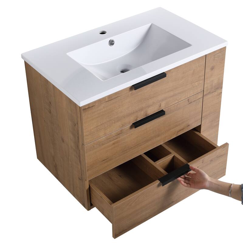Bathroom Vanity With Sink In 30/36 Inch, Floating Bathroom Vanity With Soft Close Drawers and adjustable shelves