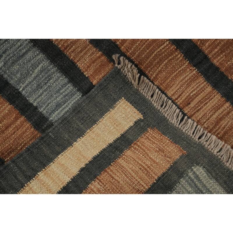 Hand Woven Oriental 100% Wool Carpet Southwestern Modern Greys & Charcoal Kilim Runner Rug - 11' 9'' X 2' 9''