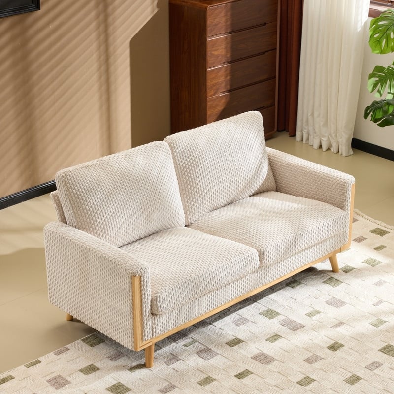 Modern Farmhouse Velvet Upholstery Loveseat With Solid Wood Frame Compact 2-Seater Couch For Small Space