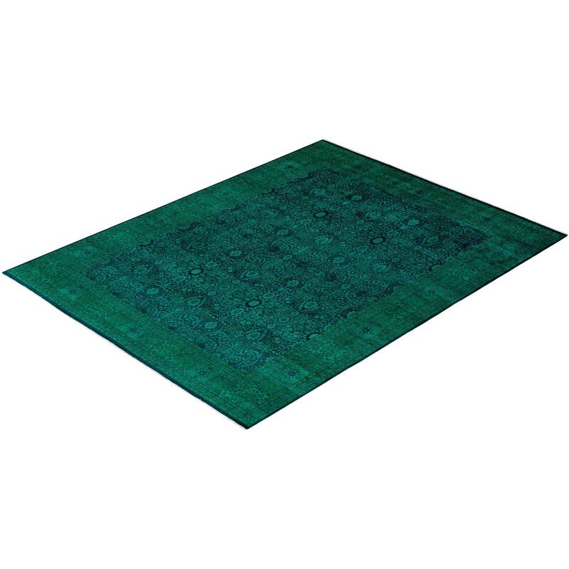 Overton Hand Knotted Wool Vintage Inspired Modern Contemporary Overdyed Green Area Rug - 8' 1" x 10' 7"