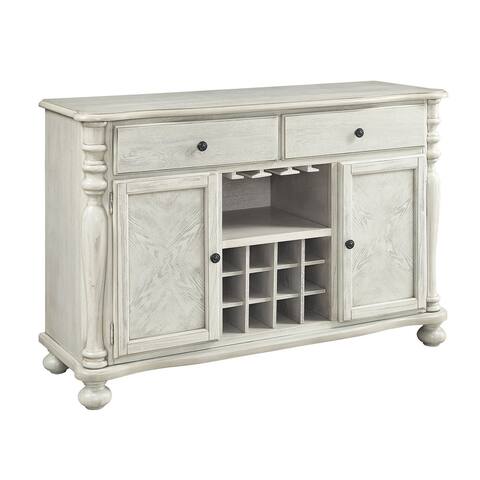 Transitional Style Wooden Server with Side Door Cabinets and 2 Drawers, White