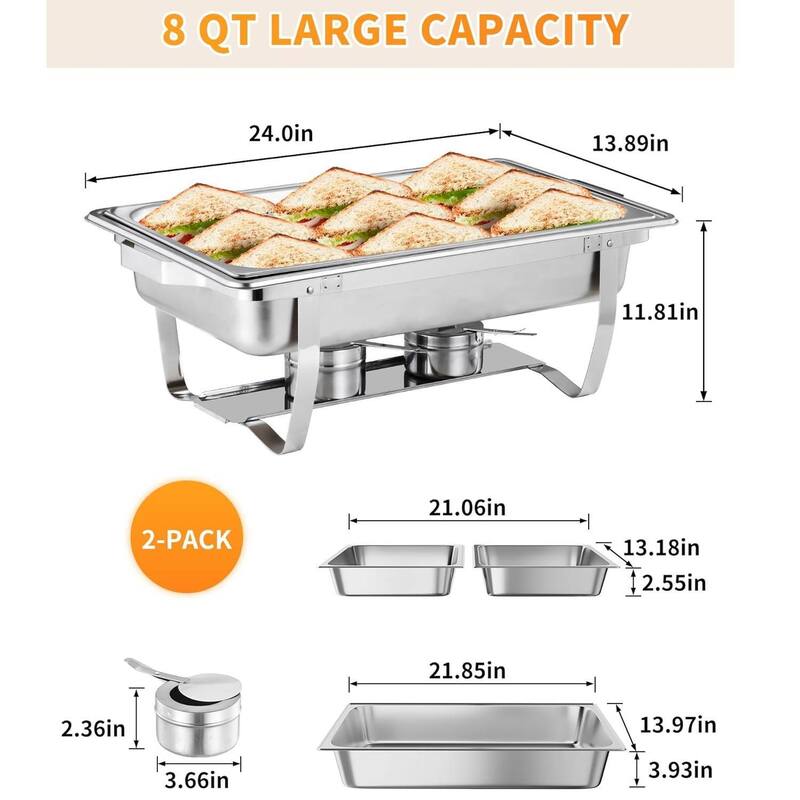 8QT Chafing Dish Buffet, Warmers Food Servers Sets
