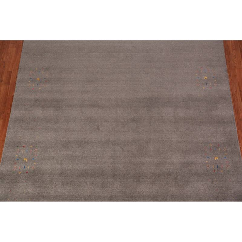 Grey Gabbeh Area Rug Hand-Knotted Wool Carpet - 7'9" x 9'11"