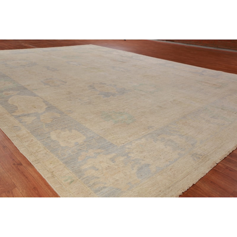 Hand Knotted Oriental 100% Wool Carpet Transitional All-Over Beige & Ivories Oushak Area Rug - 13' 8'' X 10' 1''