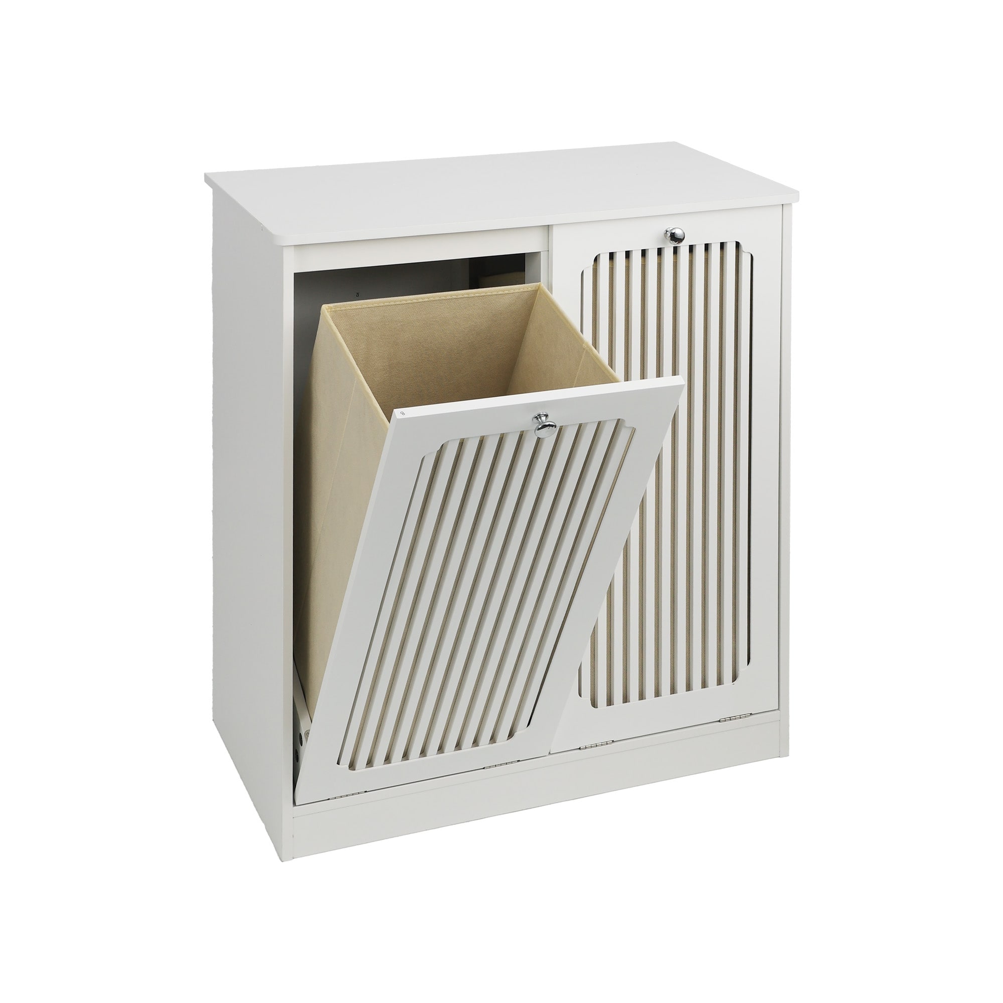 White Tilt-Out Laundry Hamper Cabinet with 2 Removable Fabric Baskets