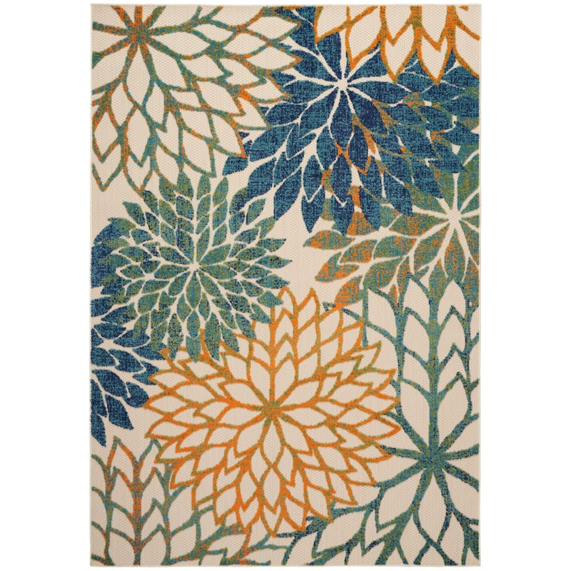 Nourison Aloha Floral Modern, Indoor/Outdoor Area Rug - 6' x 9' - Blue/Green